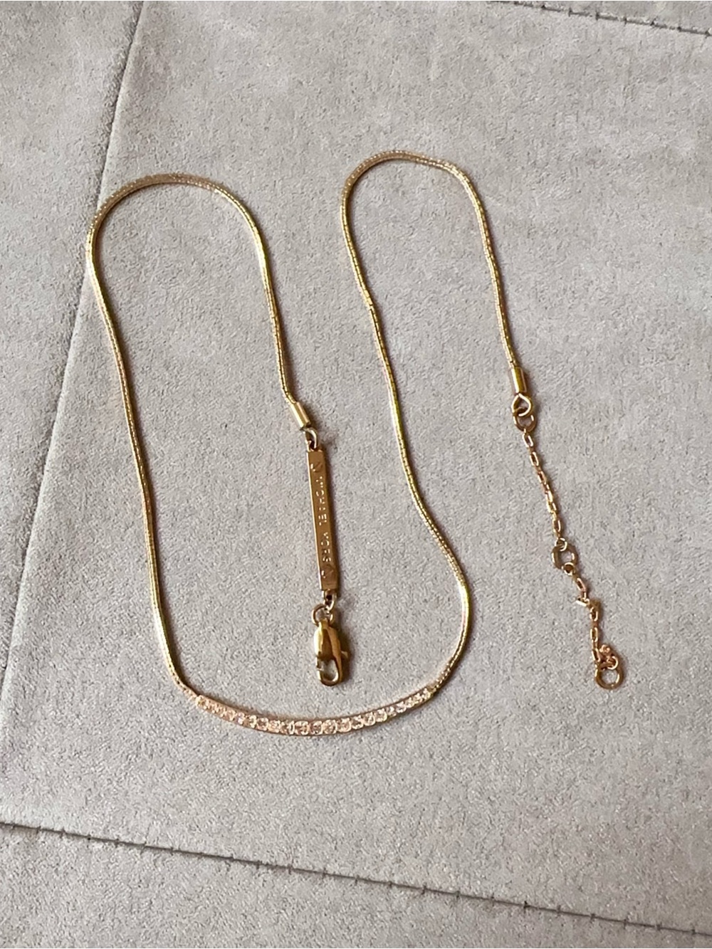 Michael Kors Gold Tone Crystal Paved Curved Bar Necklace
